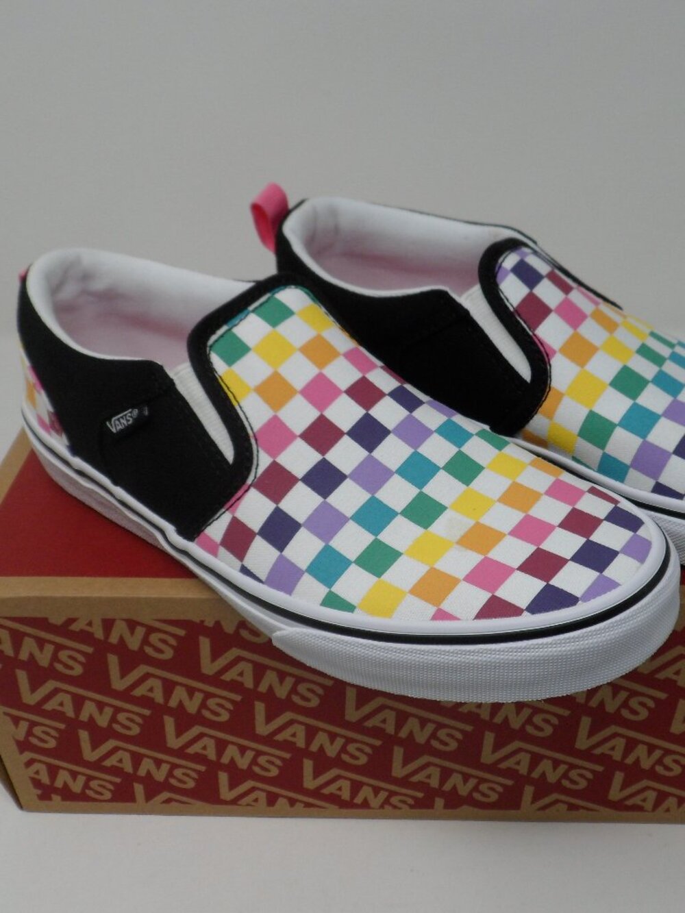 Vans Asher Shoes Rainbow (Party Check) Color Girls Size 5